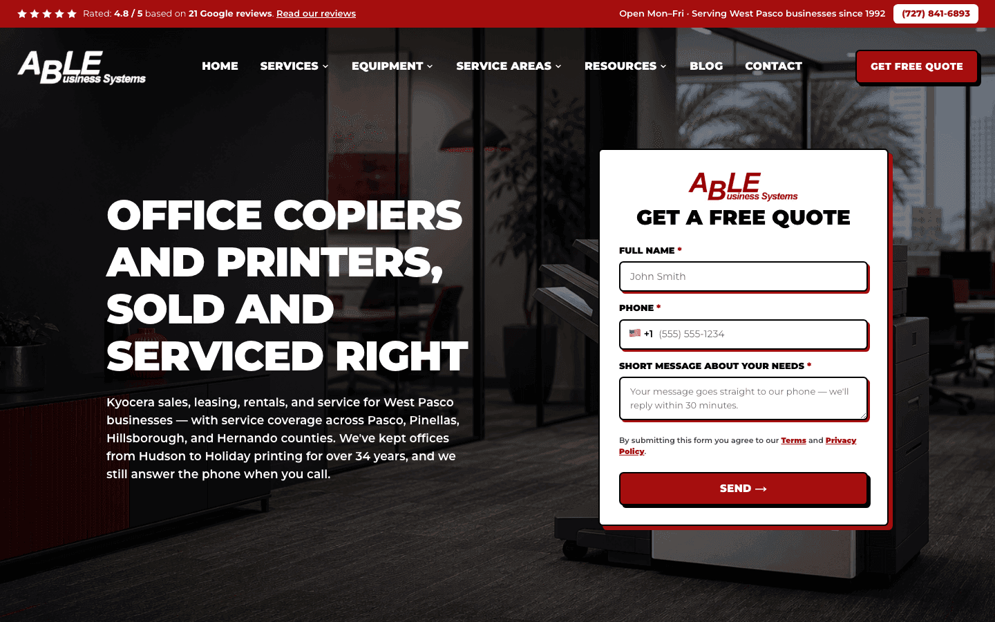 Screenshot of the Able Business Systems website