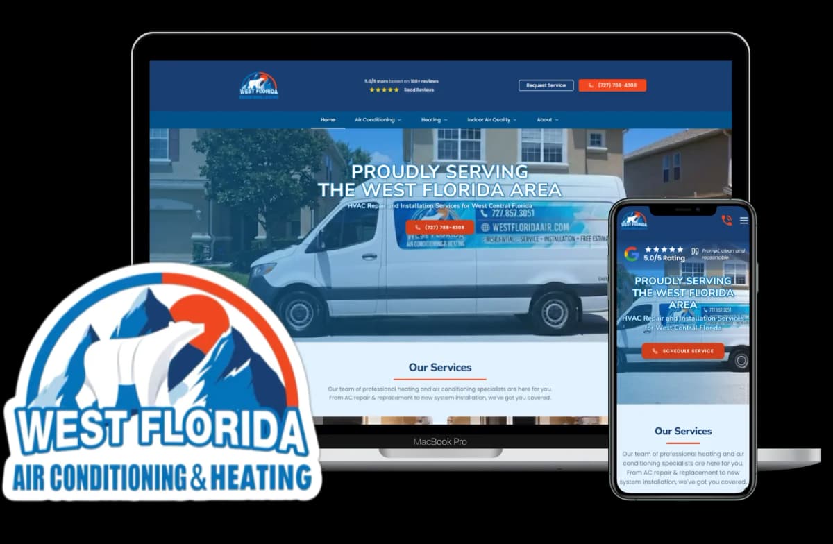 Website mockup showing desktop and mobile views